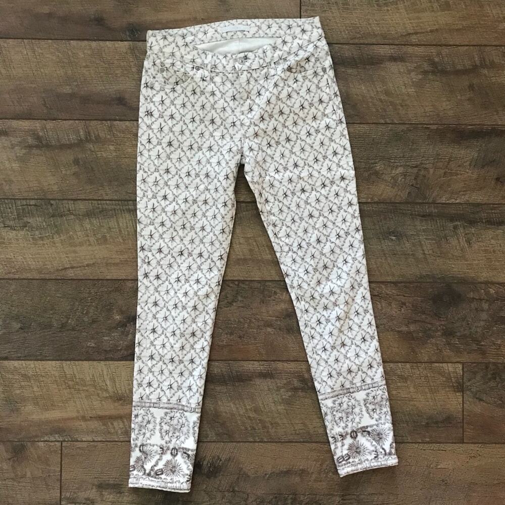 7 For All Mankind Printed Cropped Slim Cigarette Jeans Silver White